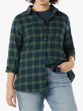 Gorpcore Women’s XL 100% Cotton Blue and Green Plaid Button Down Shirt